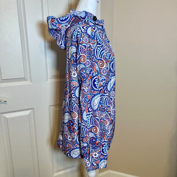 Simply Southern Rain Jacket Blue Paisley Size Large EUC Zipper Hood Colorful - Picture 4 of 9
